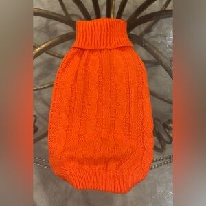 Warm Orange Green Cable Knit Turtleneck Pet Sweater for Small Dogs, Size XXS
